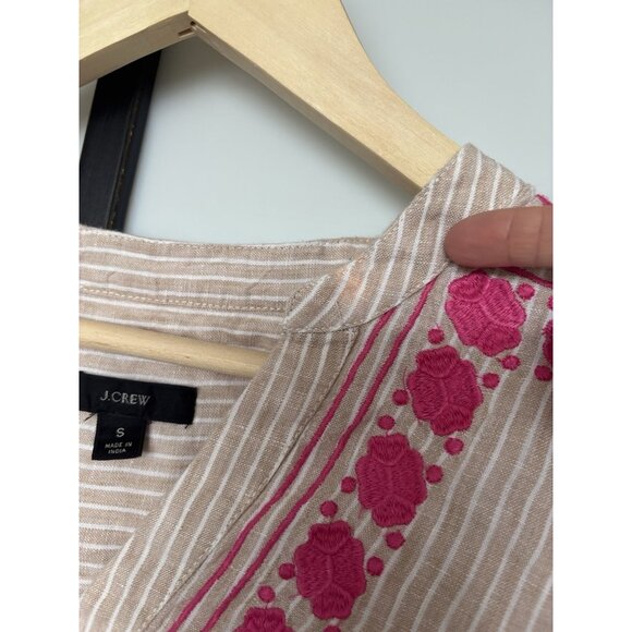 J. Crew Womens Linen Top SMALL Striped Button Up Shirt Embroidery - Picture 9 of 16